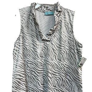 Anthony's Silver & White Zebra Print Sleeveless Ruffle Top Size XL